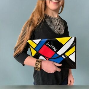 Joseph Ribkoff clutch Mondrian art color block purse patent leather handbag Y2K